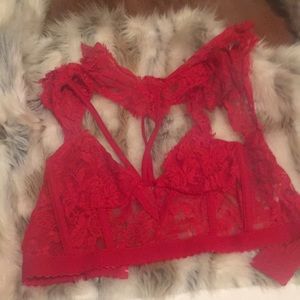 Red lace crop top